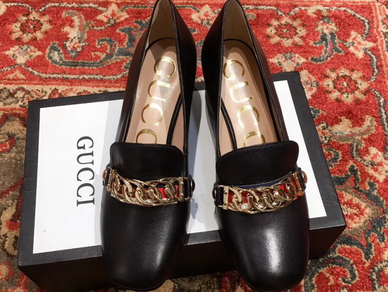 Gucci Sylvie Leather Mid Heel Pump in Black Leather 537539