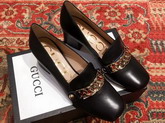 Gucci Sylvie Leather Mid Heel Pump in Black Leather 537539