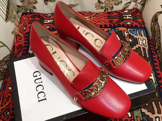 Gucci Sylvie Leather Mid Heel Pump in Red Leather 537539