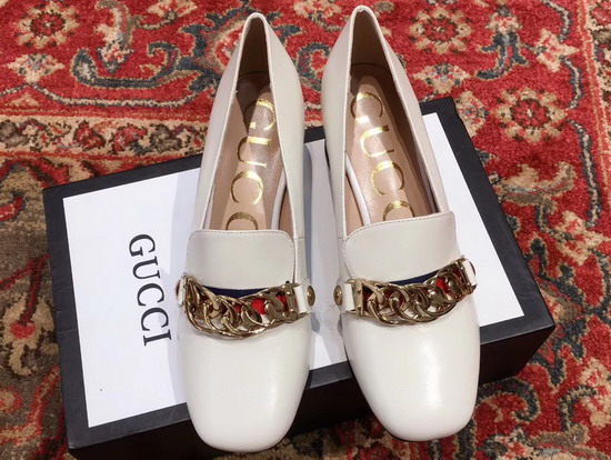 Gucci Sylvie Leather Mid Heel Pump in White Leather 537539