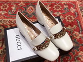 Gucci Sylvie Leather Mid Heel Pump in White Leather 537539