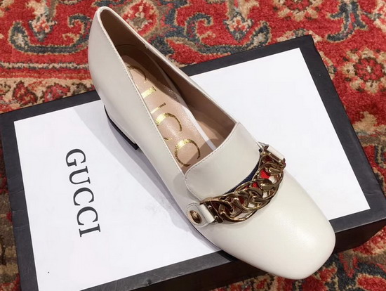 Gucci Sylvie Leather Mid Heel Pump in White Leather 537539