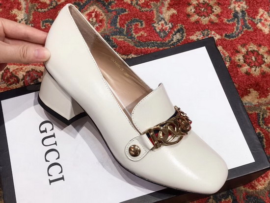 Gucci Sylvie Leather Mid Heel Pump in White Leather 537539