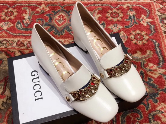 Gucci Sylvie Leather Mid Heel Pump in White Leather 537539