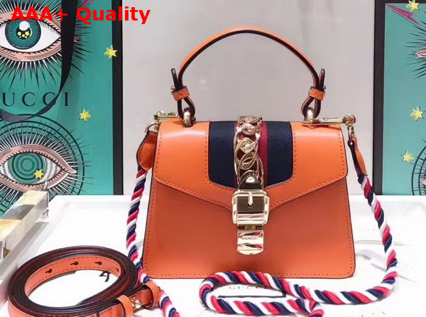 Gucci Sylvie Leather Mini Bag in Orange Smooth Calfskin Replica