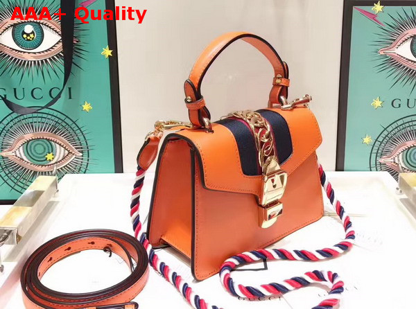 Gucci Sylvie Leather Mini Bag in Orange Smooth Calfskin Replica