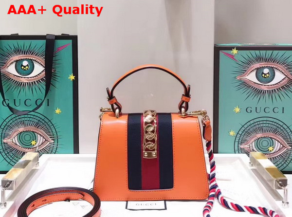 Gucci Sylvie Leather Mini Bag in Orange Smooth Calfskin Replica