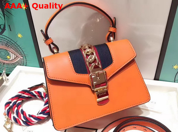 Gucci Sylvie Leather Mini Bag in Orange Smooth Calfskin Replica