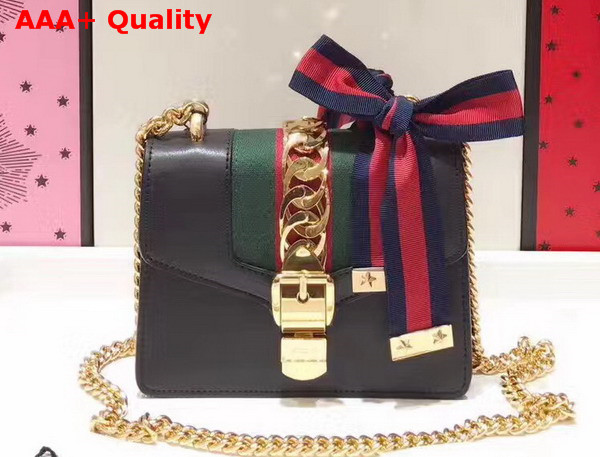 Gucci Sylvie Leather Mini Chain Bag in Black Calfskin Replica