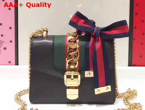 Gucci Sylvie Leather Mini Chain Bag in Black Calfskin Replica