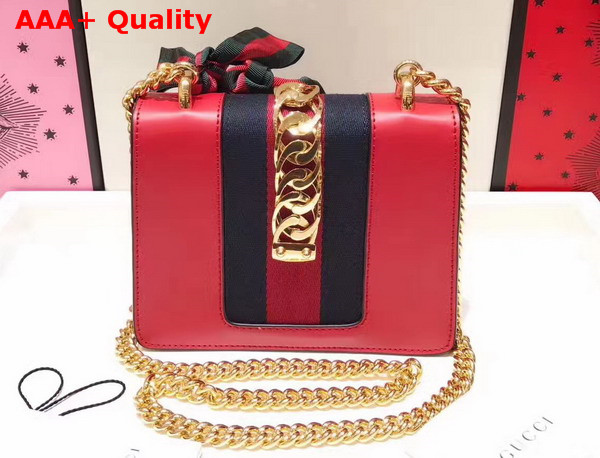 Gucci Sylvie Leather Mini Chain Bag in Red Calfskin Leather Replica