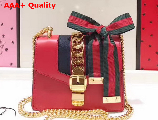 Gucci Sylvie Leather Mini Chain Bag in Red Calfskin Leather Replica