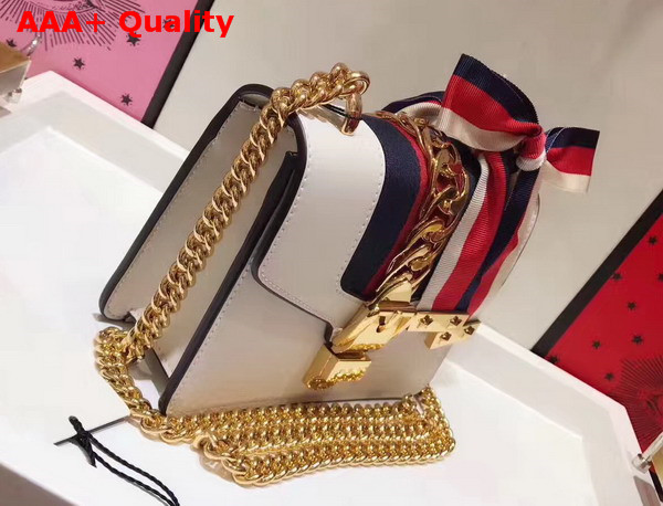 Gucci Sylvie Leather Mini Chain Bag in White Calfskin Leather Replica