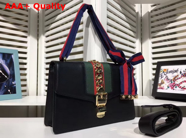 Gucci Sylvie Leather Shoulder Bag in Black Leather Replica