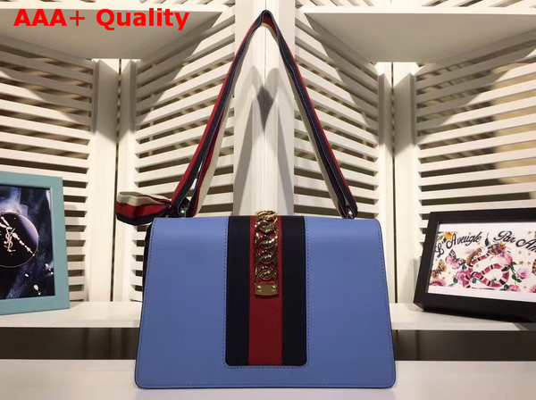 Gucci Sylvie Leather Shoulder Bag in Light Blue Leather Replica