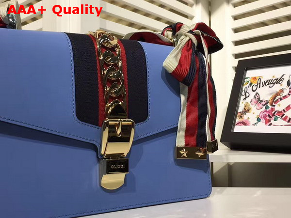 Gucci Sylvie Leather Shoulder Bag in Light Blue Leather Replica