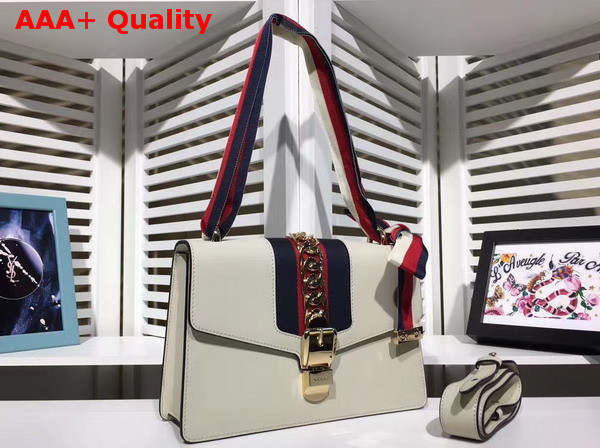 Gucci Sylvie Leather Shoulder Bag in Off White Replica