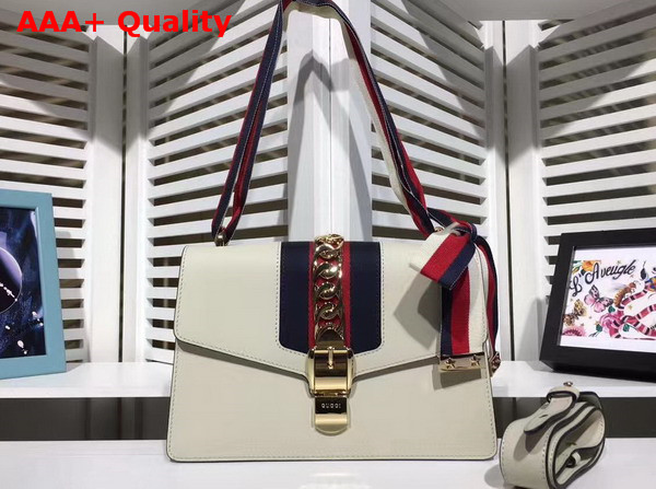 Gucci Sylvie Leather Shoulder Bag in Off White Replica