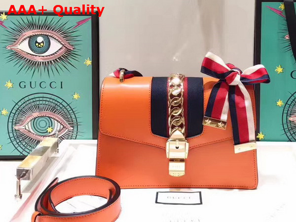 Gucci Sylvie Leather Shoulder Bag in Orange Leather Replica