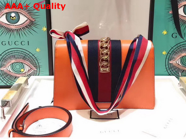 Gucci Sylvie Leather Shoulder Bag in Orange Leather Replica