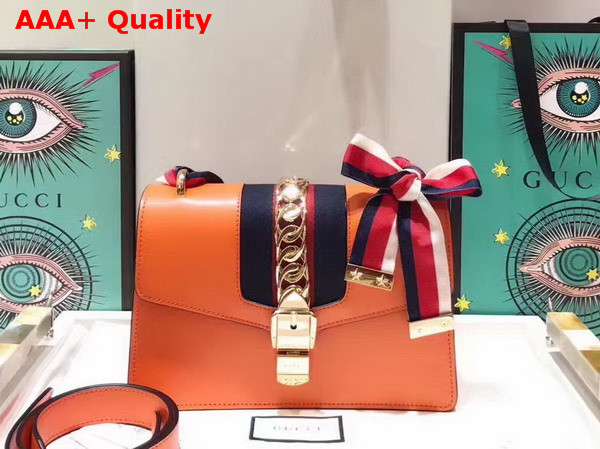 Gucci Sylvie Leather Shoulder Bag in Orange Leather Replica