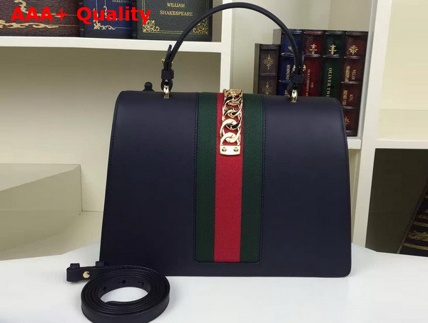 Gucci Sylvie Leather Top Handle Bag in Black Replica