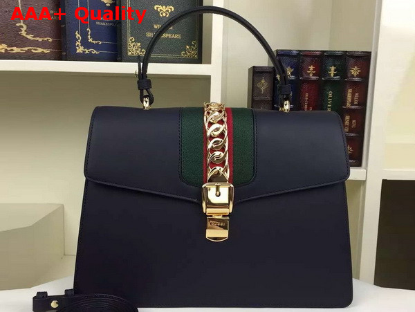 Gucci Sylvie Leather Top Handle Bag in Black Replica