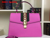 Gucci Sylvie Leather Top Handle Bag in Pink Leather Replica