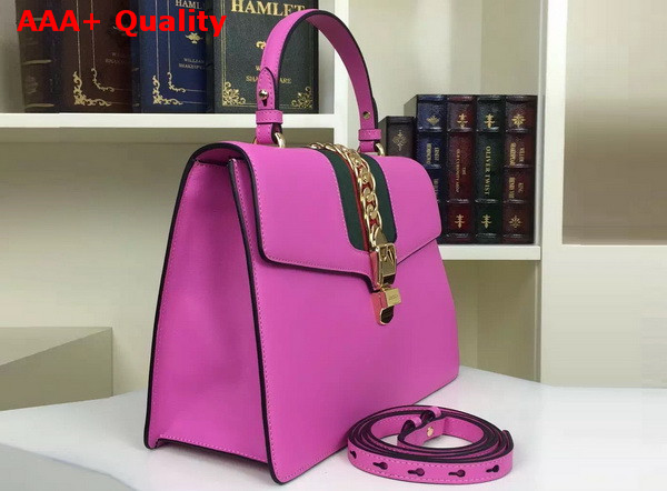 Gucci Sylvie Leather Top Handle Bag in Pink Leather Replica