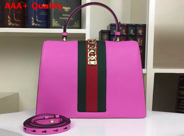 Gucci Sylvie Leather Top Handle Bag in Pink Leather Replica