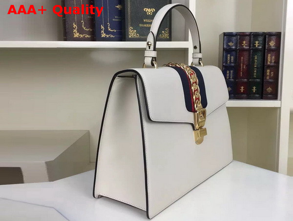 Gucci Sylvie Leather Top Handle Bag in White Replica