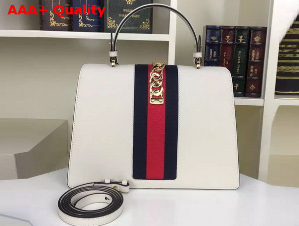 Gucci Sylvie Leather Top Handle Bag in White Replica