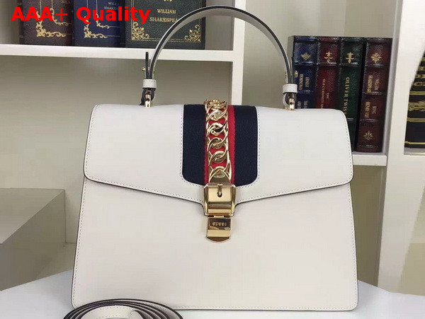 Gucci Sylvie Leather Top Handle Bag in White Replica