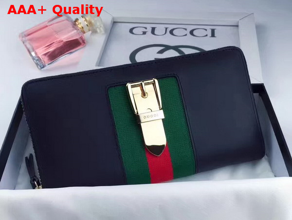 Gucci Sylvie Leather Zip Around Wallet in Black Leather Replica