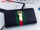 Gucci Sylvie Leather Zip Around Wallet in Black Leather Replica