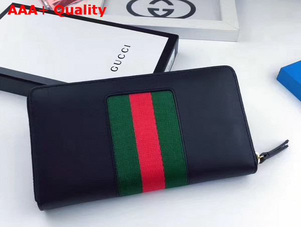 Gucci Sylvie Leather Zip Around Wallet in Black Leather Replica