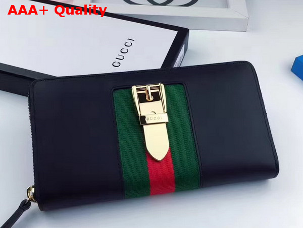 Gucci Sylvie Leather Zip Around Wallet in Black Leather Replica