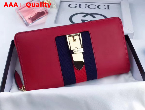 Gucci Sylvie Leather Zip Around Wallet in Hibiscus Red Leather Replica