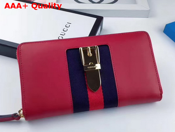 Gucci Sylvie Leather Zip Around Wallet in Hibiscus Red Leather Replica