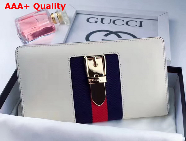 Gucci Sylvie Leather Zip Around Wallet in White Leather Replica