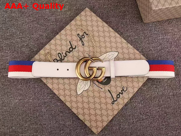 Gucci Sylvie Web Belt with Double G Buckle White Leather Replica