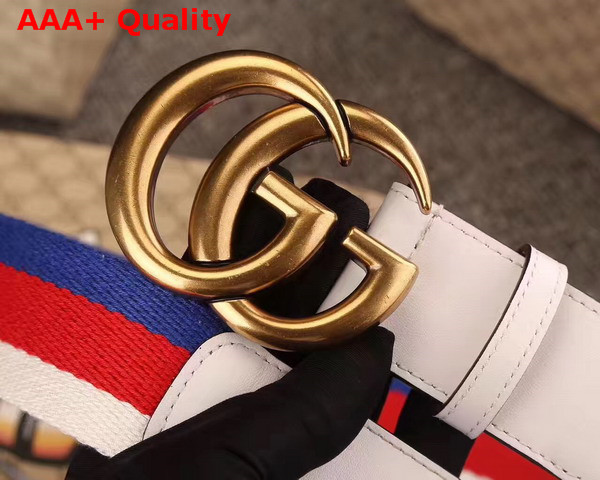 Gucci Sylvie Web Belt with Double G Buckle White Leather Replica