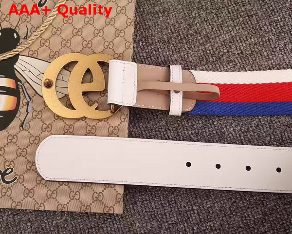 Gucci Sylvie Web Belt with Double G Buckle White Leather Replica