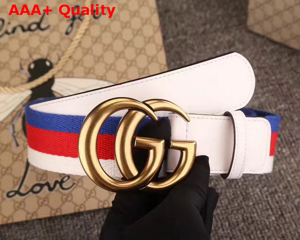 Gucci Sylvie Web Belt with Double G Buckle White Leather Replica