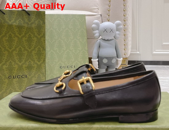 Gucci T Strap Leather Horsebit Loafer in Black Replica