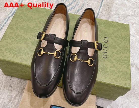 Gucci T Strap Leather Horsebit Loafer in Black Replica