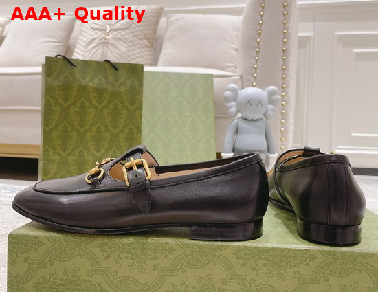 Gucci T Strap Leather Horsebit Loafer in Black Replica