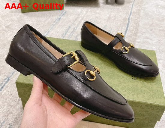 Gucci T Strap Leather Horsebit Loafer in Black Replica