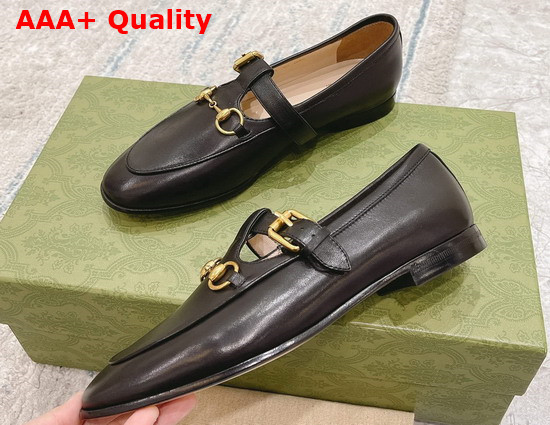 Gucci T Strap Leather Horsebit Loafer in Black Replica