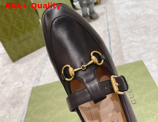 Gucci T Strap Leather Horsebit Loafer in Black Replica